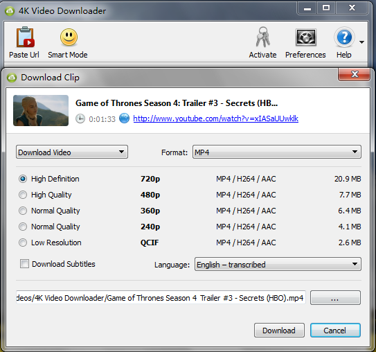 4k video downloader katilimsiz full indir